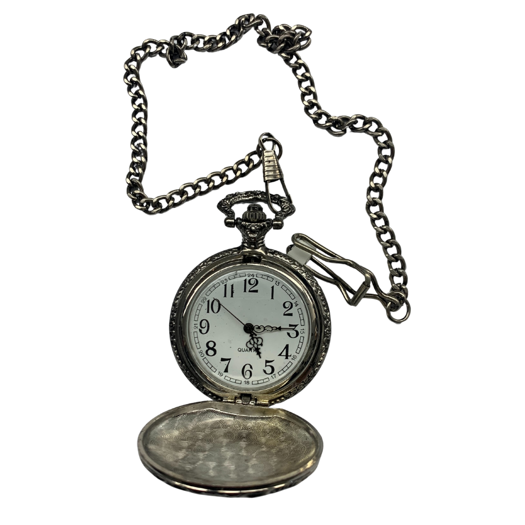 Bright Silver Pinstripe Pocket Watch with Engraving Oval