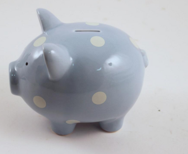 Blue Piggy Bank with White Polka Dots