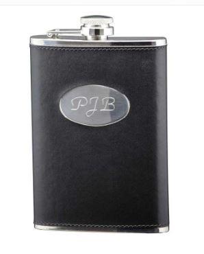Black Leatherette Flask with Engravable Plate
