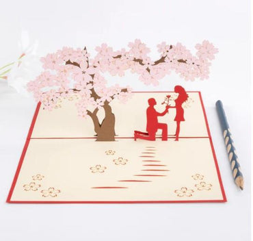 Couple under Cherry Tree Pop Up Greeting Card
