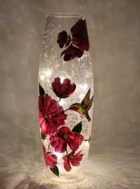 LED Glass Lantern – Hummingbird & Flowers