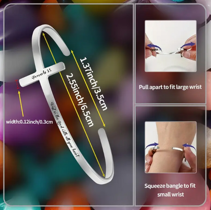 Stainless Steel Cross Cuff Bracelet – Proverbs 3:5