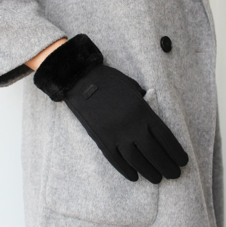 Black Fur Trimmed Gloves