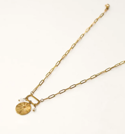 Necklace | Round Starburst Pendant. Gold