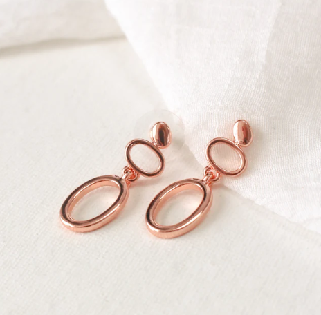 Dangling Earring | Dual Oval Design. Rose Gold