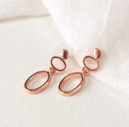 Dangling Earring | Dual Oval Design. Rose Gold