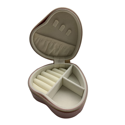Pearl White Heart Zippered Jewelry Box