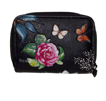 Black Embossed Floral & Butterfly Small Wallet