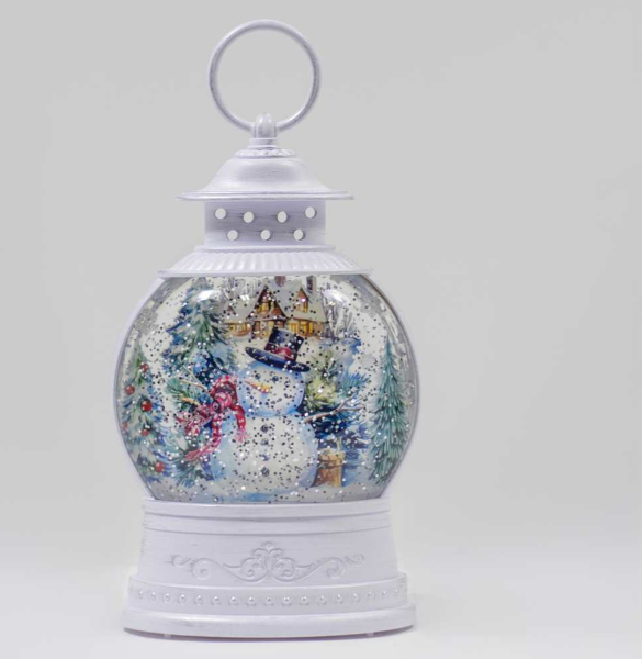Happy Snowman Scene Glitter Lantern