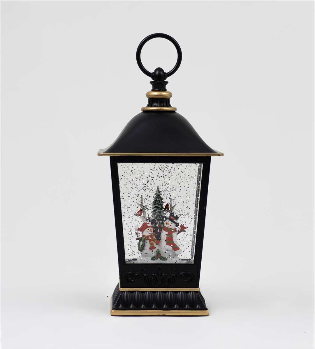 Snowman Friends with Cardinals Glitter Lantern