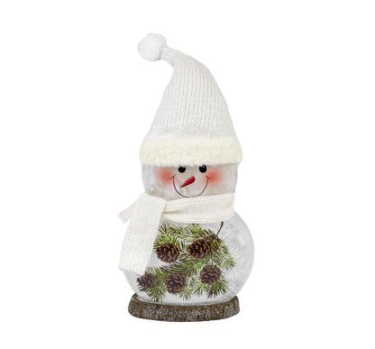 Hand-Painted Glass Snowman Décor with Fabric Hat & Scarf