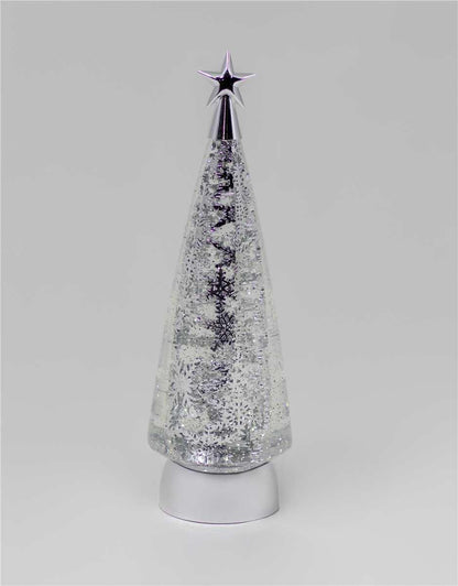 Silver LED Water-Spinning Tree with Rotating Snowflake Pattern
