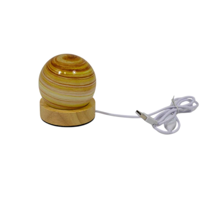 Starry Yellow Sky Crystal Ball with Wooden Base
