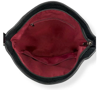 Black Vegan Leather Shoulder Bag with Multiple Pockets