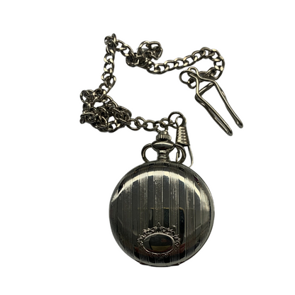 Bright Silver Pinstripe Pocket Watch with Engraving Oval