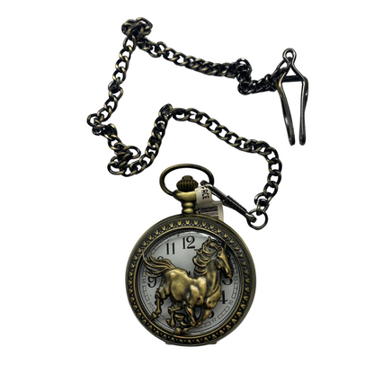 Antique Gold Pocket Watch with Embossed Horse