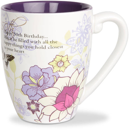 50th Birthday Floral Stoneware Mug