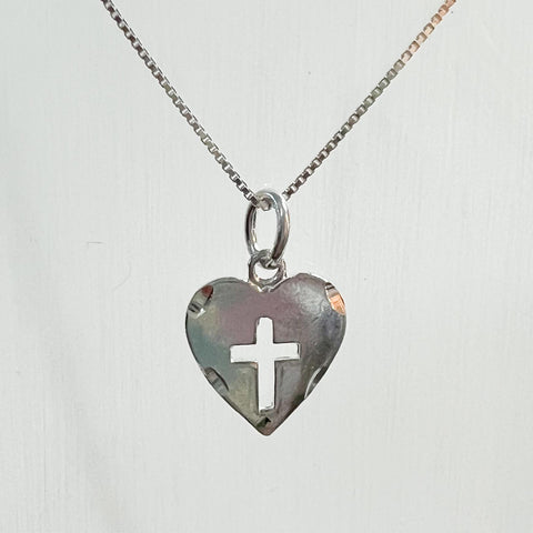 Silver Heart with Cross Necklace
