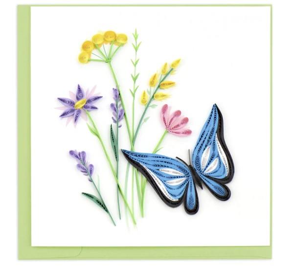 Handmade Quilled Butterfly & Wildflowers Greeting Card