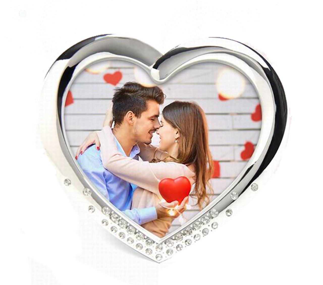 Heart-Shaped Photo Frame with Crystals