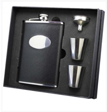 Black Leatherette Flask with Engravable Plate