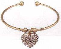 Gold Cuff Bracelet with Rhinestone Heart Charm