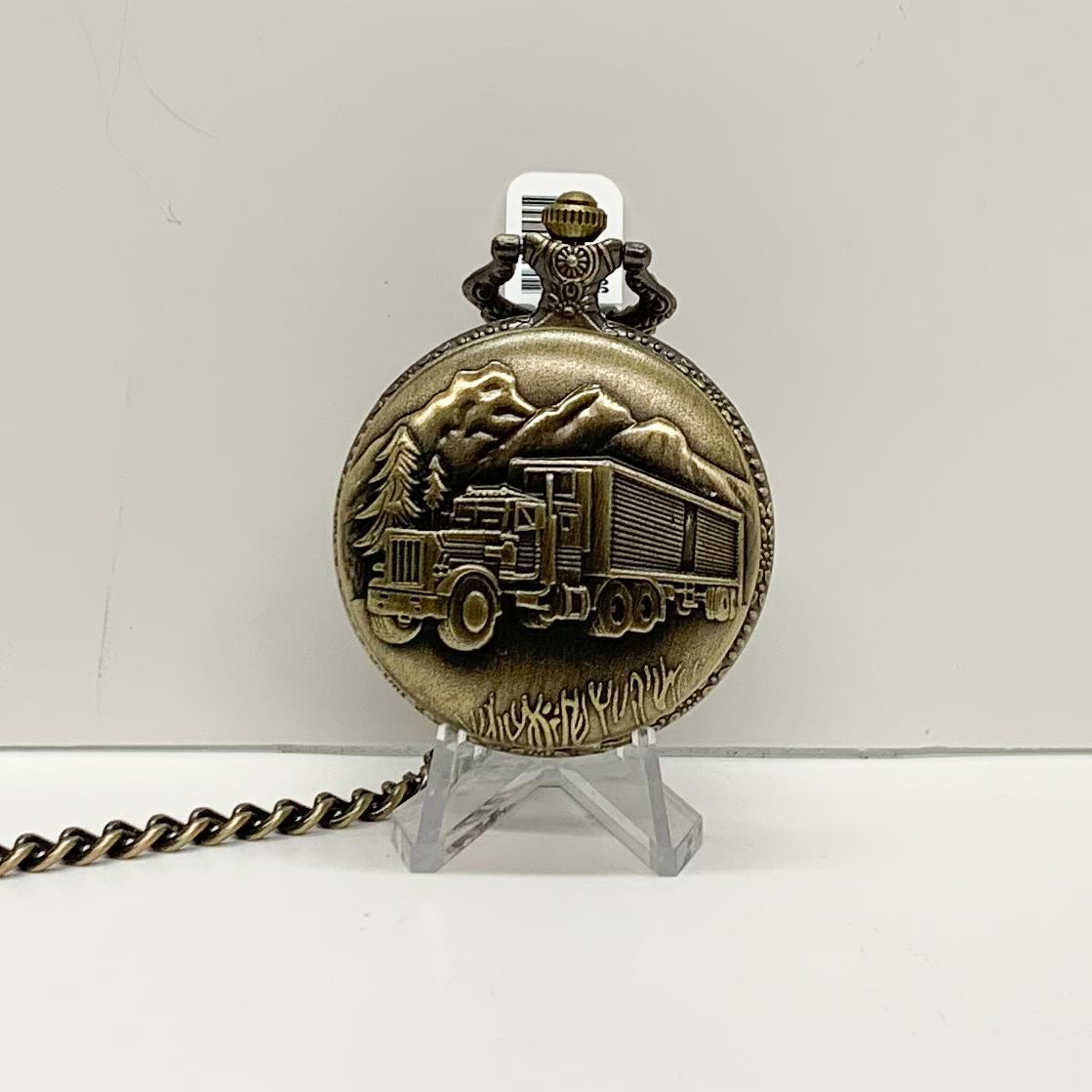 Antique Gold Pocket Watch with Embossed Transport Truck