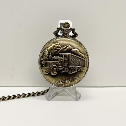 Antique Gold Pocket Watch with Embossed Transport Truck