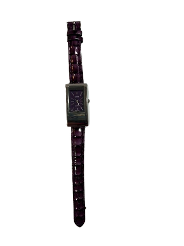 Rectangular Black Face Watch with Purple Band