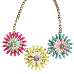 Necklace , Gold Tone Chain with 3 Large Pastel Flower Starbursts