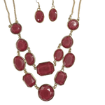 Dark Pink Gems Necklace & Earring Set