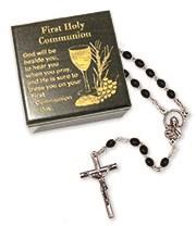 Rosary with Black Beads in Box