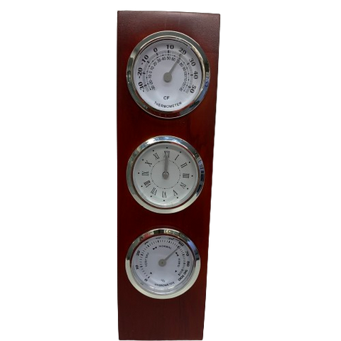 Clock, Hydrometer, Thermometer in Rosewood Base