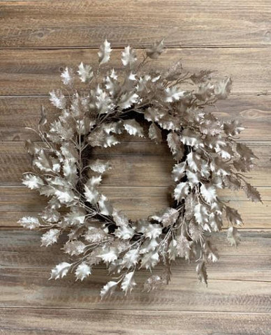 Glittered Champagne Holly Leaf Wreath