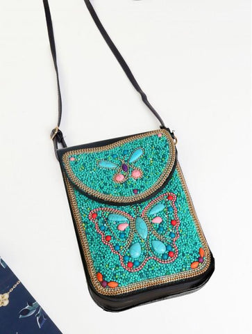 Turquoise Beaded Butterfly Crossbody