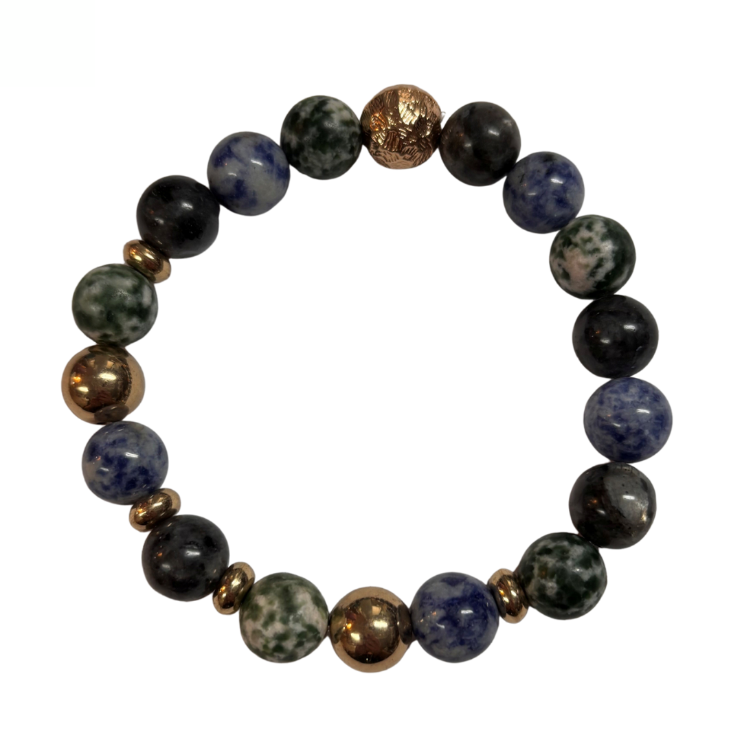 Blue, Green and Gold Beaded Bracelet