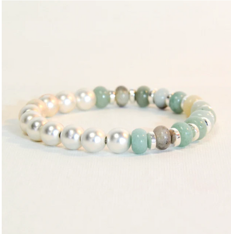 Jasper with Matte Silver Beads Bracelet