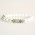 Jasper, White and Silver Bead Bracelet