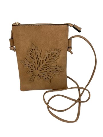 Beige Crossbody Purse with Maple Leaf Detail