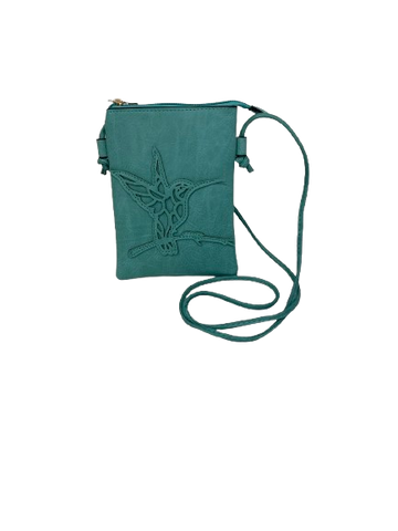 Aqua Crossbody Purse with Hummingbird Detail