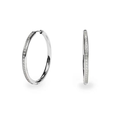 Stainless Thin Half Eternity Hoop Earrings