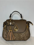 Khaki Satchell Purse with Floral Tooled Leather Design