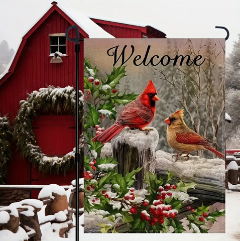 Winter Cardinals Garden Flag