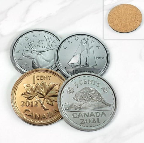 4 Canadian Coins Coasters