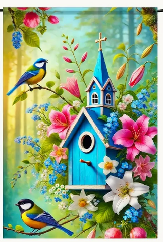 Birdhouse Garden Flag