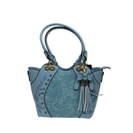 Large Blue Purse with Embroidered Detail