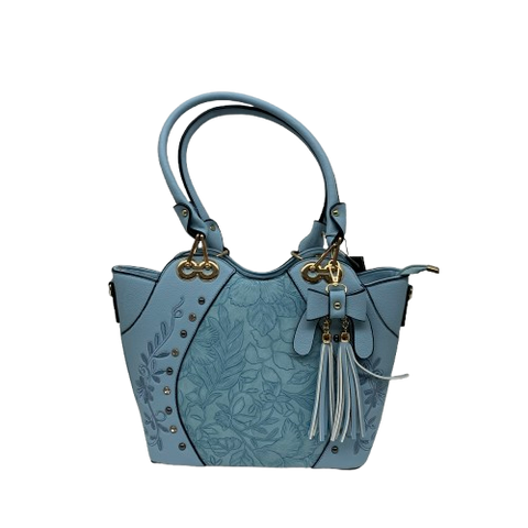 Large Blue Purse with Embroidered Detail