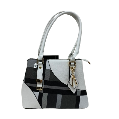 White Purse with Black Plaid Detail