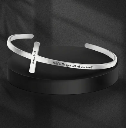 Stainless Steel Cross Cuff Bracelet – Proverbs 3:5
