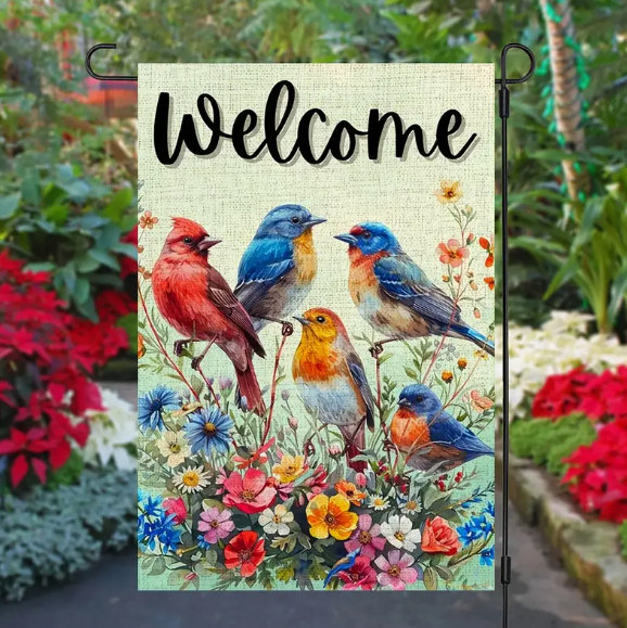 Garden Flag-Welcome/Birds